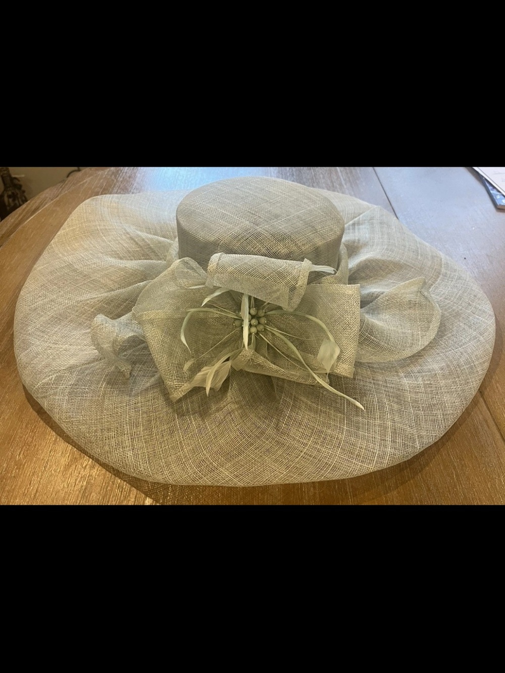 NWT Nordstrom Aqua Kentucky Derby Hat Wide Brim Woven Mesh Feather Beaded